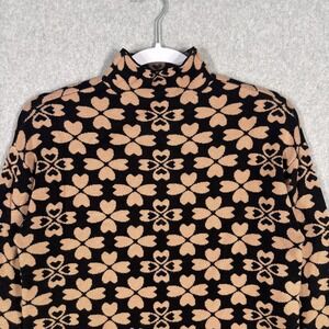 By Design Shamrock Hearts‎ Sweater XS Black Tan Clover Maximalist Neutral Love